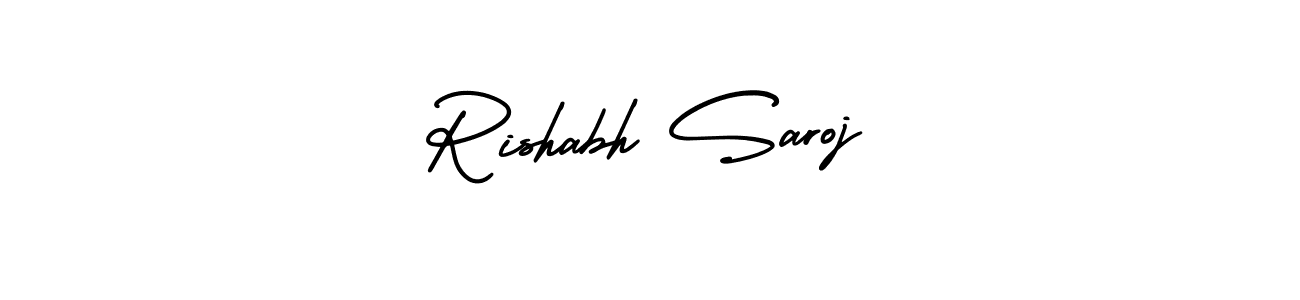 You should practise on your own different ways (AmerikaSignatureDemo-Regular) to write your name (Rishabh Saroj) in signature. don't let someone else do it for you. Rishabh Saroj signature style 3 images and pictures png