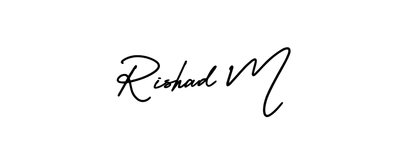 Also You can easily find your signature by using the search form. We will create Rishad M name handwritten signature images for you free of cost using AmerikaSignatureDemo-Regular sign style. Rishad M signature style 3 images and pictures png