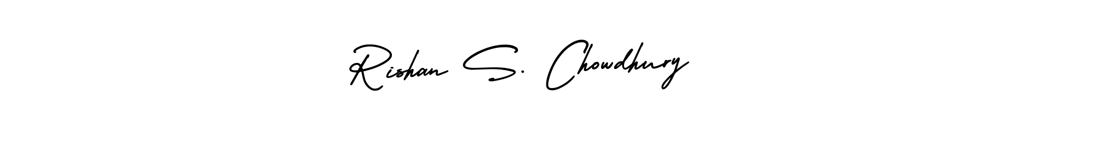 The best way (AmerikaSignatureDemo-Regular) to make a short signature is to pick only two or three words in your name. The name Rishan S. Chowdhury    include a total of six letters. For converting this name. Rishan S. Chowdhury    signature style 3 images and pictures png
