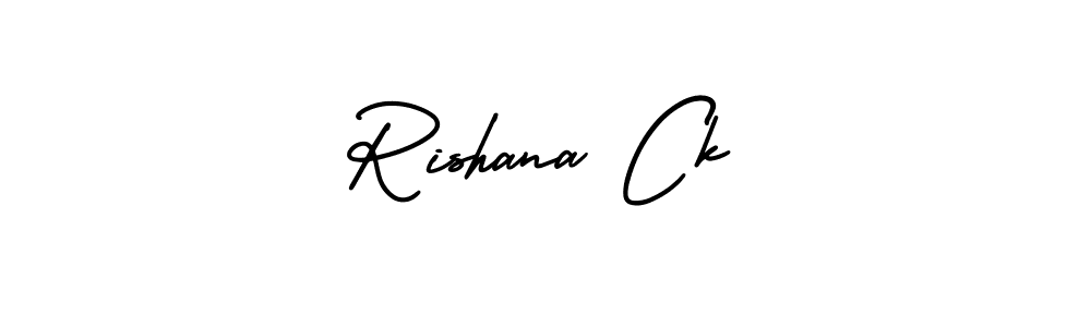 How to make Rishana Ck name signature. Use AmerikaSignatureDemo-Regular style for creating short signs online. This is the latest handwritten sign. Rishana Ck signature style 3 images and pictures png