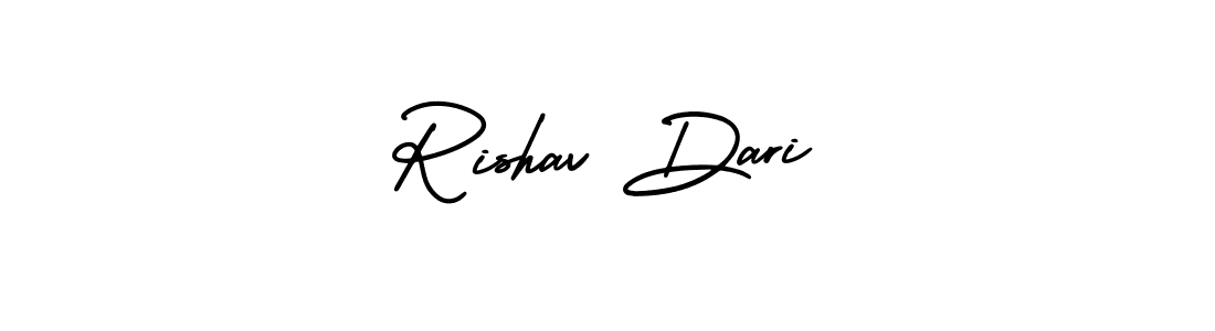 The best way (AmerikaSignatureDemo-Regular) to make a short signature is to pick only two or three words in your name. The name Rishav Dari include a total of six letters. For converting this name. Rishav Dari signature style 3 images and pictures png