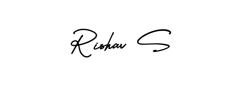 This is the best signature style for the Rishav S name. Also you like these signature font (AmerikaSignatureDemo-Regular). Mix name signature. Rishav S signature style 3 images and pictures png