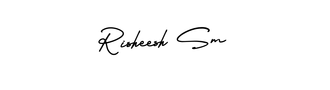 You should practise on your own different ways (AmerikaSignatureDemo-Regular) to write your name (Risheesh Sm) in signature. don't let someone else do it for you. Risheesh Sm signature style 3 images and pictures png