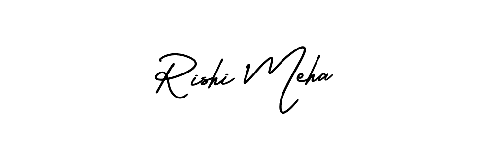 You should practise on your own different ways (AmerikaSignatureDemo-Regular) to write your name (Rishi Meha) in signature. don't let someone else do it for you. Rishi Meha signature style 3 images and pictures png