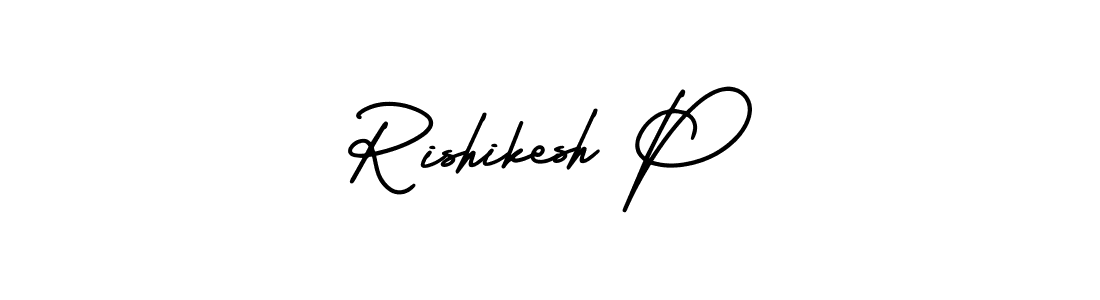 You should practise on your own different ways (AmerikaSignatureDemo-Regular) to write your name (Rishikesh P) in signature. don't let someone else do it for you. Rishikesh P signature style 3 images and pictures png