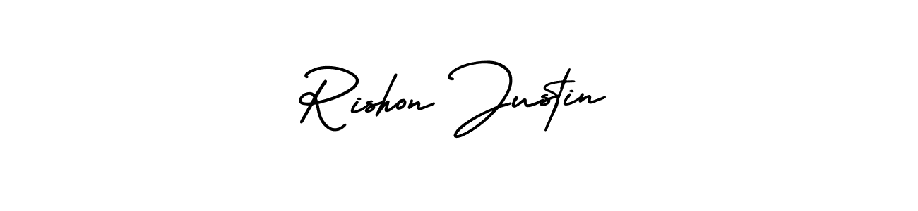 How to make Rishon Justin signature? AmerikaSignatureDemo-Regular is a professional autograph style. Create handwritten signature for Rishon Justin name. Rishon Justin signature style 3 images and pictures png