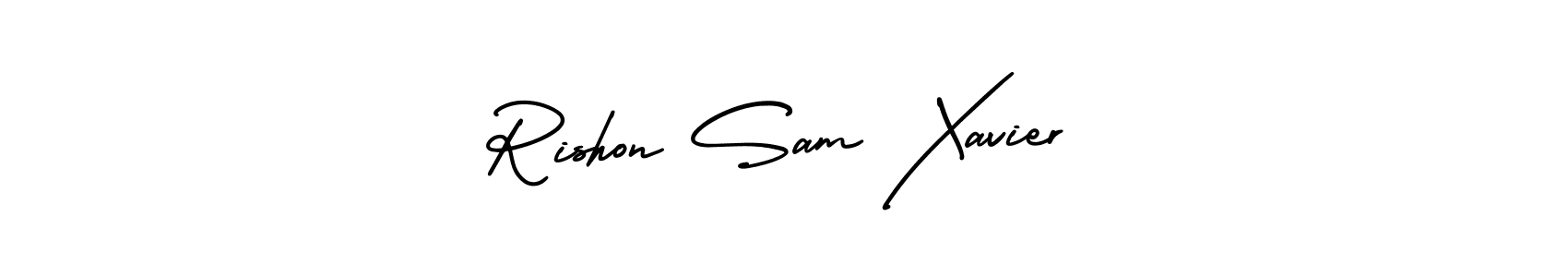 Rishon Sam Xavier stylish signature style. Best Handwritten Sign (AmerikaSignatureDemo-Regular) for my name. Handwritten Signature Collection Ideas for my name Rishon Sam Xavier. Rishon Sam Xavier signature style 3 images and pictures png