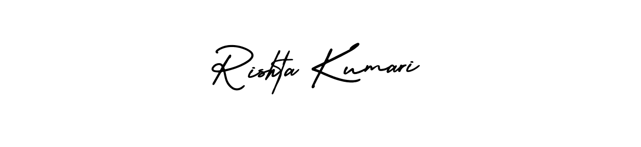 The best way (AmerikaSignatureDemo-Regular) to make a short signature is to pick only two or three words in your name. The name Rishta Kumari include a total of six letters. For converting this name. Rishta Kumari signature style 3 images and pictures png