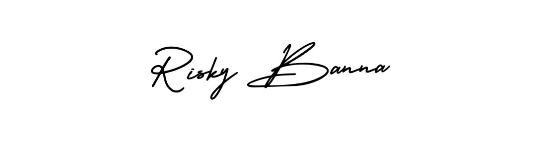 Risky Banna stylish signature style. Best Handwritten Sign (AmerikaSignatureDemo-Regular) for my name. Handwritten Signature Collection Ideas for my name Risky Banna. Risky Banna signature style 3 images and pictures png
