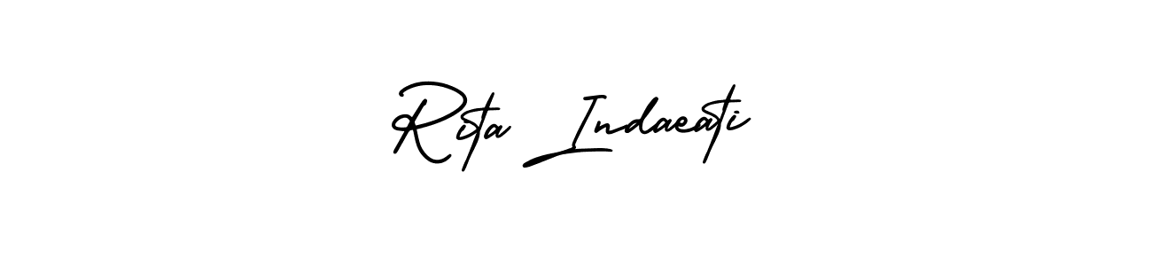 The best way (AmerikaSignatureDemo-Regular) to make a short signature is to pick only two or three words in your name. The name Rita Indaeati include a total of six letters. For converting this name. Rita Indaeati signature style 3 images and pictures png