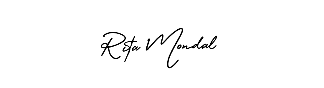 You should practise on your own different ways (AmerikaSignatureDemo-Regular) to write your name (Rita Mondal) in signature. don't let someone else do it for you. Rita Mondal signature style 3 images and pictures png