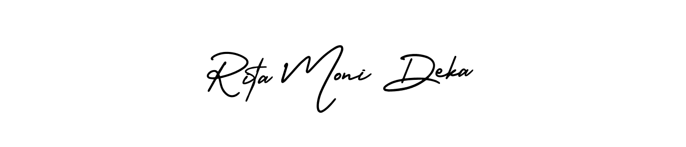 You should practise on your own different ways (AmerikaSignatureDemo-Regular) to write your name (Rita Moni Deka) in signature. don't let someone else do it for you. Rita Moni Deka signature style 3 images and pictures png