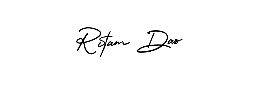 You should practise on your own different ways (AmerikaSignatureDemo-Regular) to write your name (Ritam Das) in signature. don't let someone else do it for you. Ritam Das signature style 3 images and pictures png