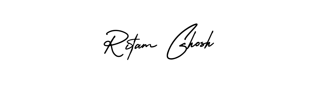 You should practise on your own different ways (AmerikaSignatureDemo-Regular) to write your name (Ritam Ghosh) in signature. don't let someone else do it for you. Ritam Ghosh signature style 3 images and pictures png
