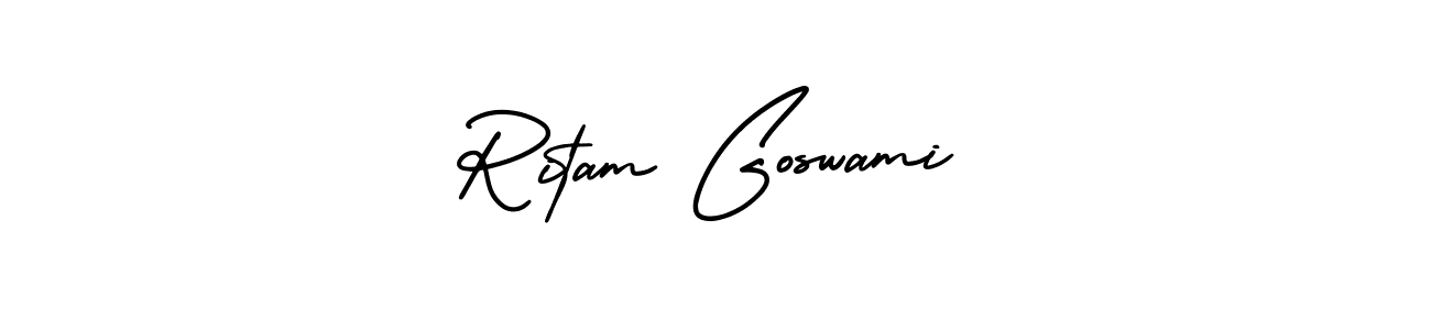 if you are searching for the best signature style for your name Ritam Goswami. so please give up your signature search. here we have designed multiple signature styles  using AmerikaSignatureDemo-Regular. Ritam Goswami signature style 3 images and pictures png