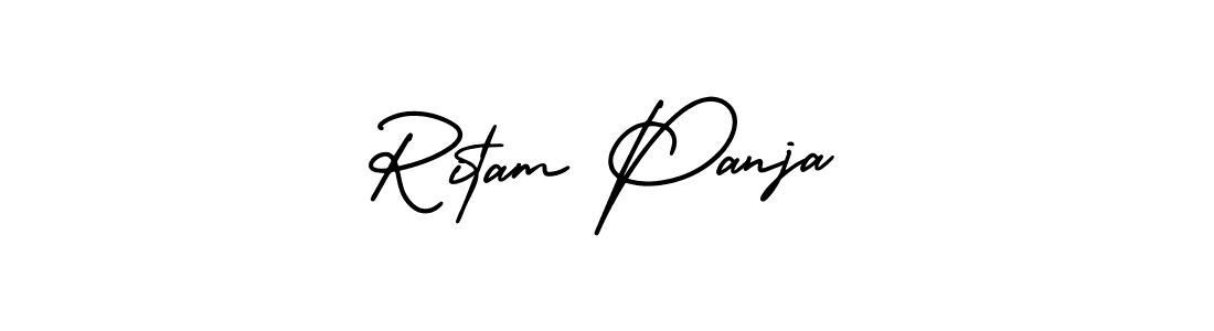This is the best signature style for the Ritam Panja name. Also you like these signature font (AmerikaSignatureDemo-Regular). Mix name signature. Ritam Panja signature style 3 images and pictures png