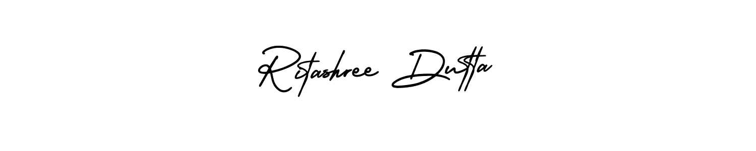 You should practise on your own different ways (AmerikaSignatureDemo-Regular) to write your name (Ritashree Dutta) in signature. don't let someone else do it for you. Ritashree Dutta signature style 3 images and pictures png
