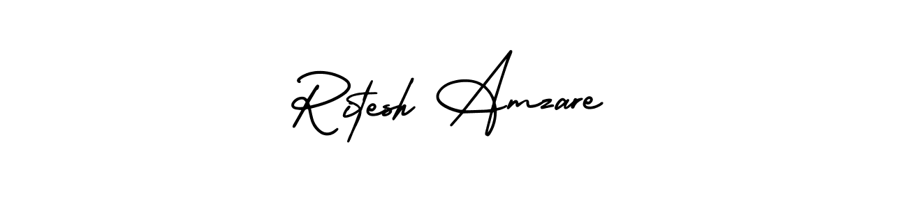 The best way (AmerikaSignatureDemo-Regular) to make a short signature is to pick only two or three words in your name. The name Ritesh Amzare include a total of six letters. For converting this name. Ritesh Amzare signature style 3 images and pictures png