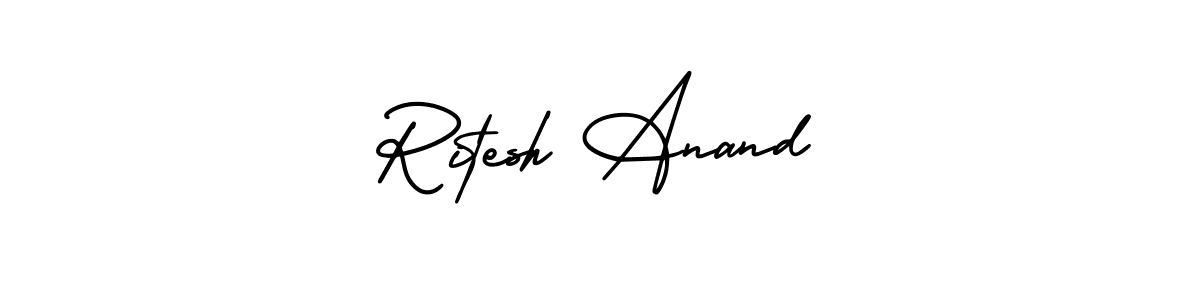You should practise on your own different ways (AmerikaSignatureDemo-Regular) to write your name (Ritesh Anand) in signature. don't let someone else do it for you. Ritesh Anand signature style 3 images and pictures png