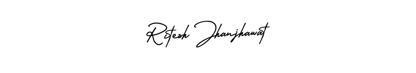 You should practise on your own different ways (AmerikaSignatureDemo-Regular) to write your name (Ritesh Jhanjhawat) in signature. don't let someone else do it for you. Ritesh Jhanjhawat signature style 3 images and pictures png