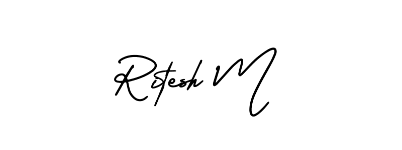 This is the best signature style for the Ritesh M name. Also you like these signature font (AmerikaSignatureDemo-Regular). Mix name signature. Ritesh M signature style 3 images and pictures png