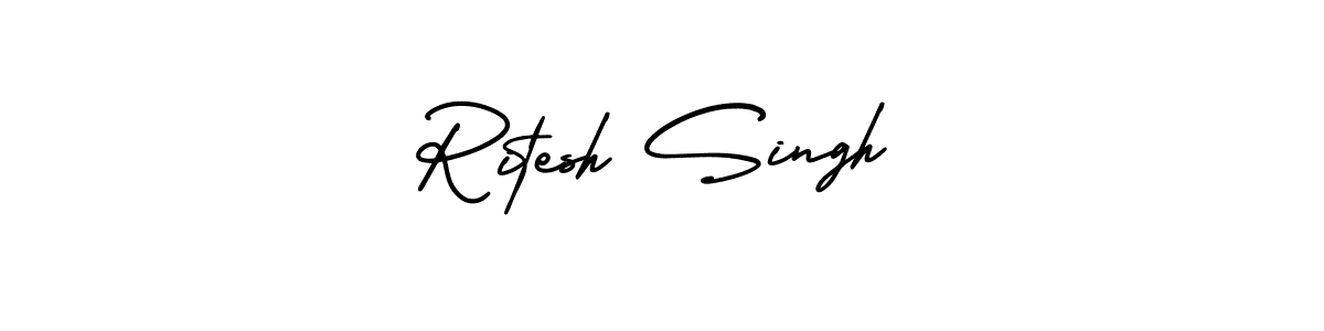 You should practise on your own different ways (AmerikaSignatureDemo-Regular) to write your name (Ritesh Singh) in signature. don't let someone else do it for you. Ritesh Singh signature style 3 images and pictures png