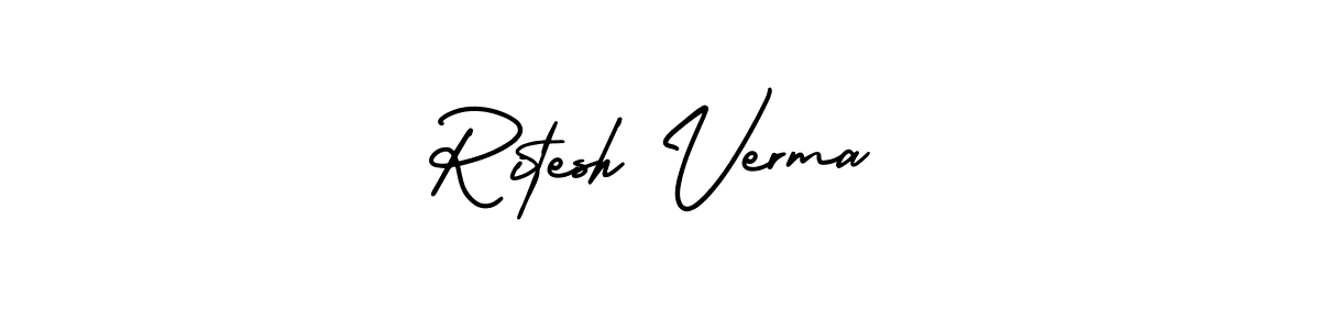 You should practise on your own different ways (AmerikaSignatureDemo-Regular) to write your name (Ritesh Verma) in signature. don't let someone else do it for you. Ritesh Verma signature style 3 images and pictures png