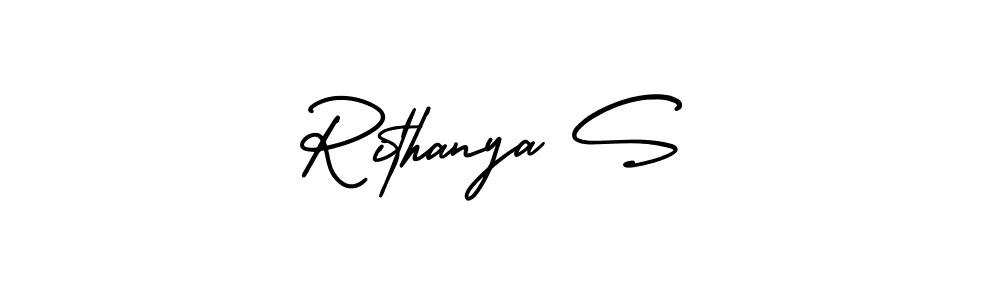 This is the best signature style for the Rithanya S name. Also you like these signature font (AmerikaSignatureDemo-Regular). Mix name signature. Rithanya S signature style 3 images and pictures png