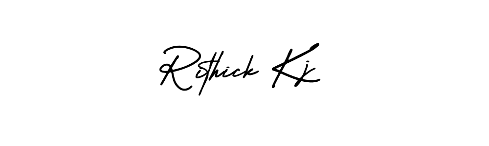 if you are searching for the best signature style for your name Rithick Kj. so please give up your signature search. here we have designed multiple signature styles  using AmerikaSignatureDemo-Regular. Rithick Kj signature style 3 images and pictures png
