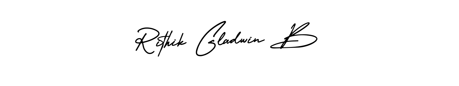 This is the best signature style for the Rithik Gladwin B name. Also you like these signature font (AmerikaSignatureDemo-Regular). Mix name signature. Rithik Gladwin B signature style 3 images and pictures png