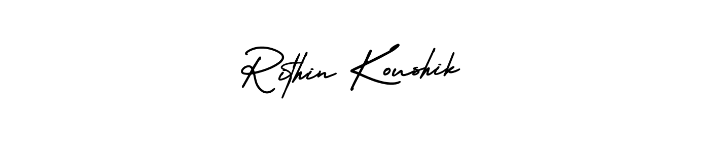 This is the best signature style for the Rithin Koushik name. Also you like these signature font (AmerikaSignatureDemo-Regular). Mix name signature. Rithin Koushik signature style 3 images and pictures png