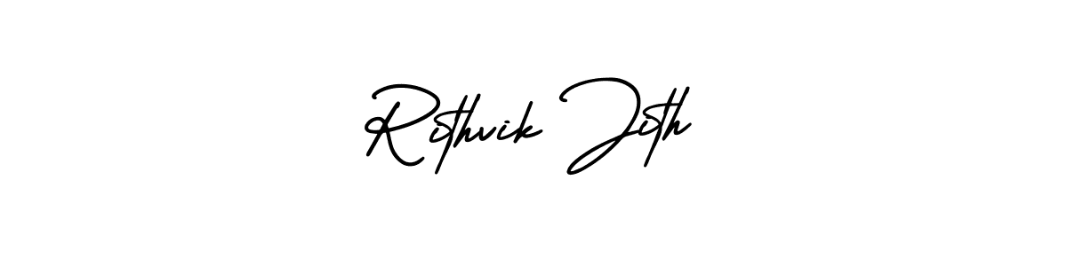 This is the best signature style for the Rithvik Jith name. Also you like these signature font (AmerikaSignatureDemo-Regular). Mix name signature. Rithvik Jith signature style 3 images and pictures png