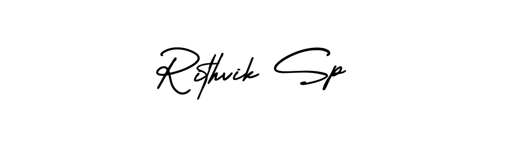 You should practise on your own different ways (AmerikaSignatureDemo-Regular) to write your name (Rithvik Sp) in signature. don't let someone else do it for you. Rithvik Sp signature style 3 images and pictures png