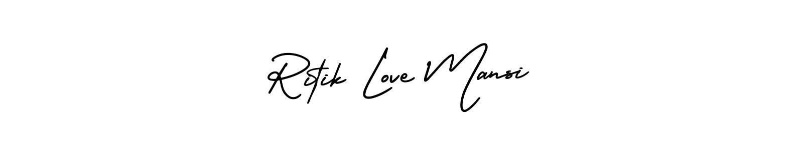 You should practise on your own different ways (AmerikaSignatureDemo-Regular) to write your name (Ritik Love Mansi) in signature. don't let someone else do it for you. Ritik Love Mansi signature style 3 images and pictures png