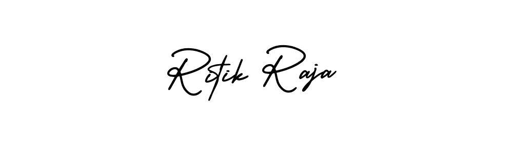 The best way (AmerikaSignatureDemo-Regular) to make a short signature is to pick only two or three words in your name. The name Ritik Raja include a total of six letters. For converting this name. Ritik Raja signature style 3 images and pictures png