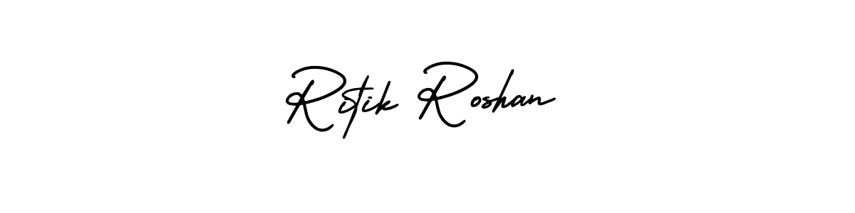 You should practise on your own different ways (AmerikaSignatureDemo-Regular) to write your name (Ritik Roshan) in signature. don't let someone else do it for you. Ritik Roshan signature style 3 images and pictures png