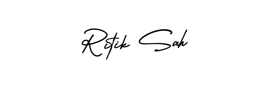 The best way (AmerikaSignatureDemo-Regular) to make a short signature is to pick only two or three words in your name. The name Ritik Sah include a total of six letters. For converting this name. Ritik Sah signature style 3 images and pictures png