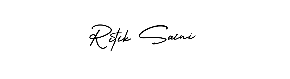 The best way (AmerikaSignatureDemo-Regular) to make a short signature is to pick only two or three words in your name. The name Ritik Saini include a total of six letters. For converting this name. Ritik Saini signature style 3 images and pictures png