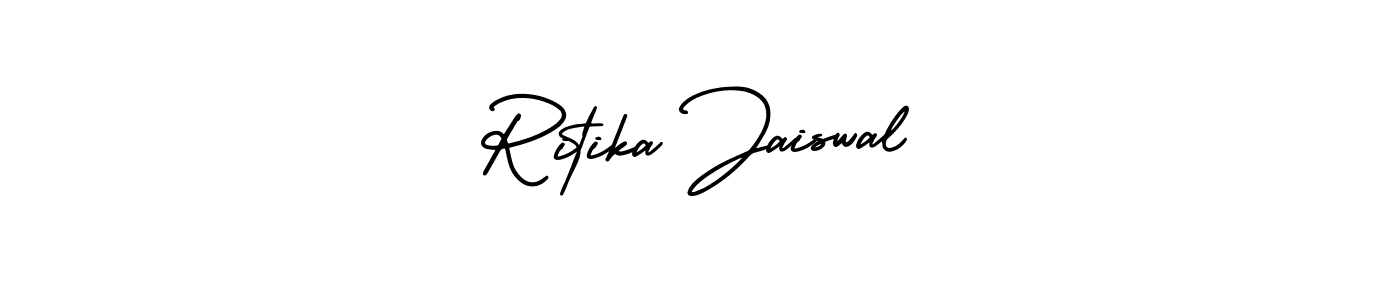 You should practise on your own different ways (AmerikaSignatureDemo-Regular) to write your name (Ritika Jaiswal) in signature. don't let someone else do it for you. Ritika Jaiswal signature style 3 images and pictures png