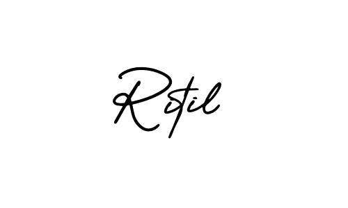 You should practise on your own different ways (AmerikaSignatureDemo-Regular) to write your name (Ritil) in signature. don't let someone else do it for you. Ritil signature style 3 images and pictures png