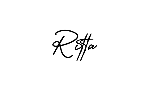 You should practise on your own different ways (AmerikaSignatureDemo-Regular) to write your name (Ritta) in signature. don't let someone else do it for you. Ritta signature style 3 images and pictures png
