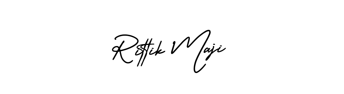 The best way (AmerikaSignatureDemo-Regular) to make a short signature is to pick only two or three words in your name. The name Rittik Maji include a total of six letters. For converting this name. Rittik Maji signature style 3 images and pictures png