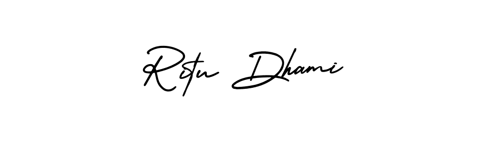 You should practise on your own different ways (AmerikaSignatureDemo-Regular) to write your name (Ritu Dhami) in signature. don't let someone else do it for you. Ritu Dhami signature style 3 images and pictures png