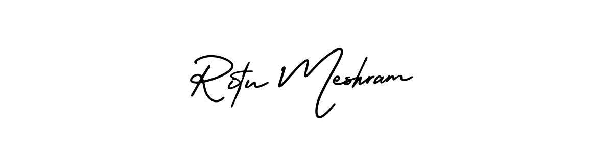 The best way (AmerikaSignatureDemo-Regular) to make a short signature is to pick only two or three words in your name. The name Ritu Meshram include a total of six letters. For converting this name. Ritu Meshram signature style 3 images and pictures png