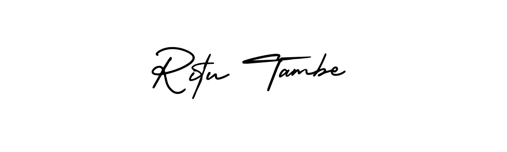 The best way (AmerikaSignatureDemo-Regular) to make a short signature is to pick only two or three words in your name. The name Ritu Tambe include a total of six letters. For converting this name. Ritu Tambe signature style 3 images and pictures png