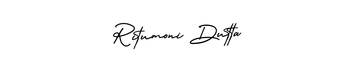 The best way (AmerikaSignatureDemo-Regular) to make a short signature is to pick only two or three words in your name. The name Ritumoni Dutta include a total of six letters. For converting this name. Ritumoni Dutta signature style 3 images and pictures png