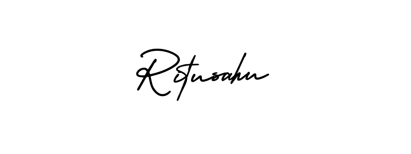 The best way (AmerikaSignatureDemo-Regular) to make a short signature is to pick only two or three words in your name. The name Ritusahu include a total of six letters. For converting this name. Ritusahu signature style 3 images and pictures png