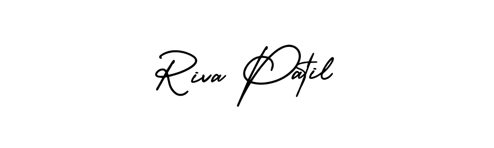 You should practise on your own different ways (AmerikaSignatureDemo-Regular) to write your name (Riva Patil) in signature. don't let someone else do it for you. Riva Patil signature style 3 images and pictures png