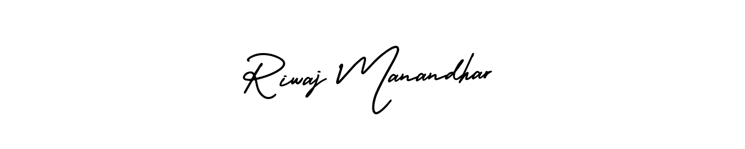 You should practise on your own different ways (AmerikaSignatureDemo-Regular) to write your name (Riwaj Manandhar) in signature. don't let someone else do it for you. Riwaj Manandhar signature style 3 images and pictures png