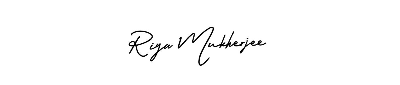 The best way (AmerikaSignatureDemo-Regular) to make a short signature is to pick only two or three words in your name. The name Riya Mukherjee include a total of six letters. For converting this name. Riya Mukherjee signature style 3 images and pictures png